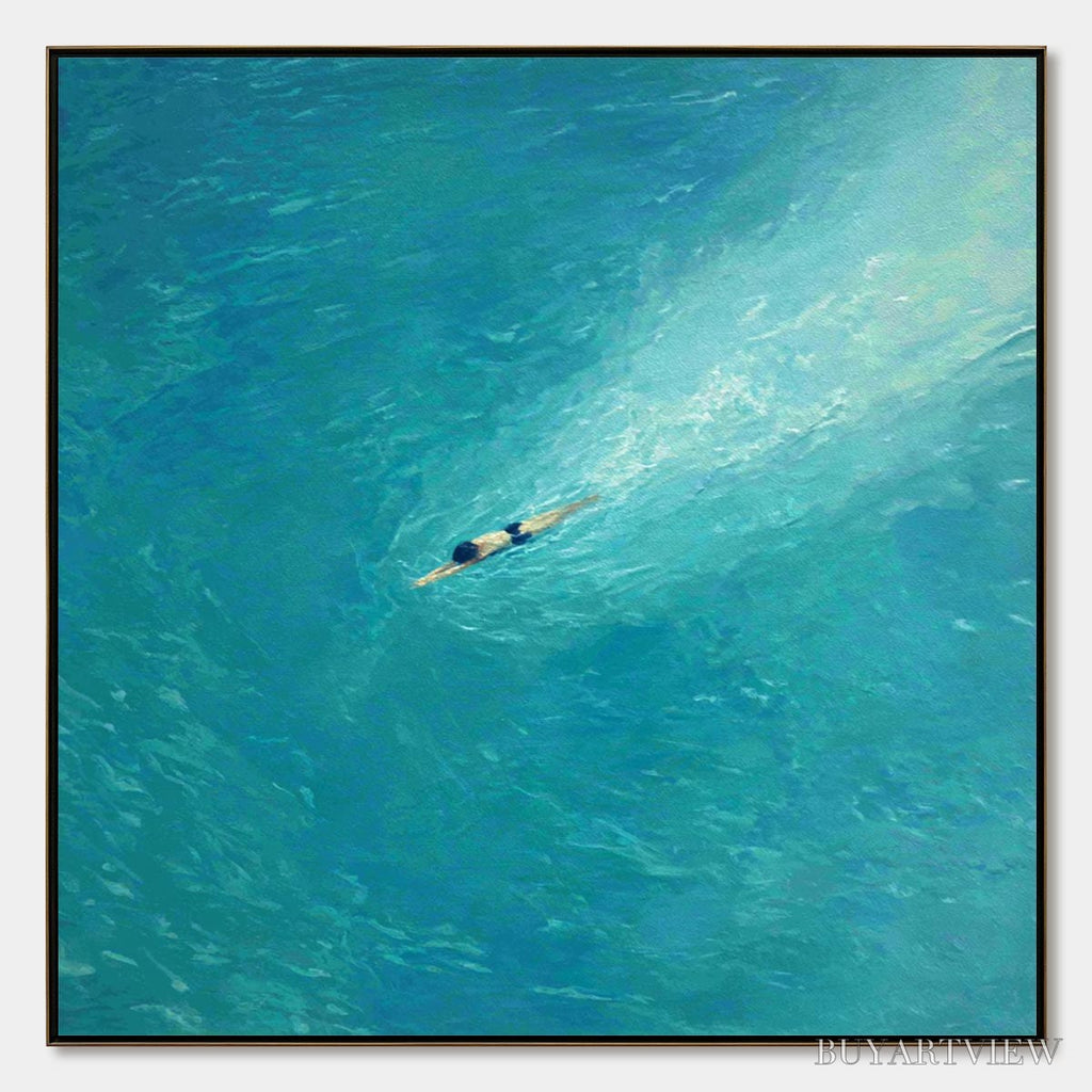 ARTOVITAS Aqua Solitude – Minimalist Ocean Scene Oil Painting - image 1