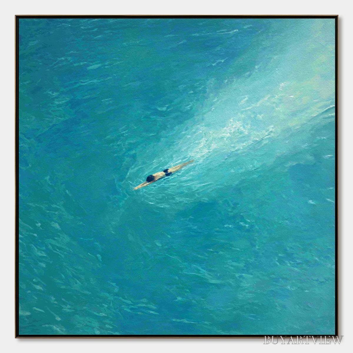 ARTOVITAS Aqua Solitude – Minimalist Ocean Scene Oil Painting - image 1