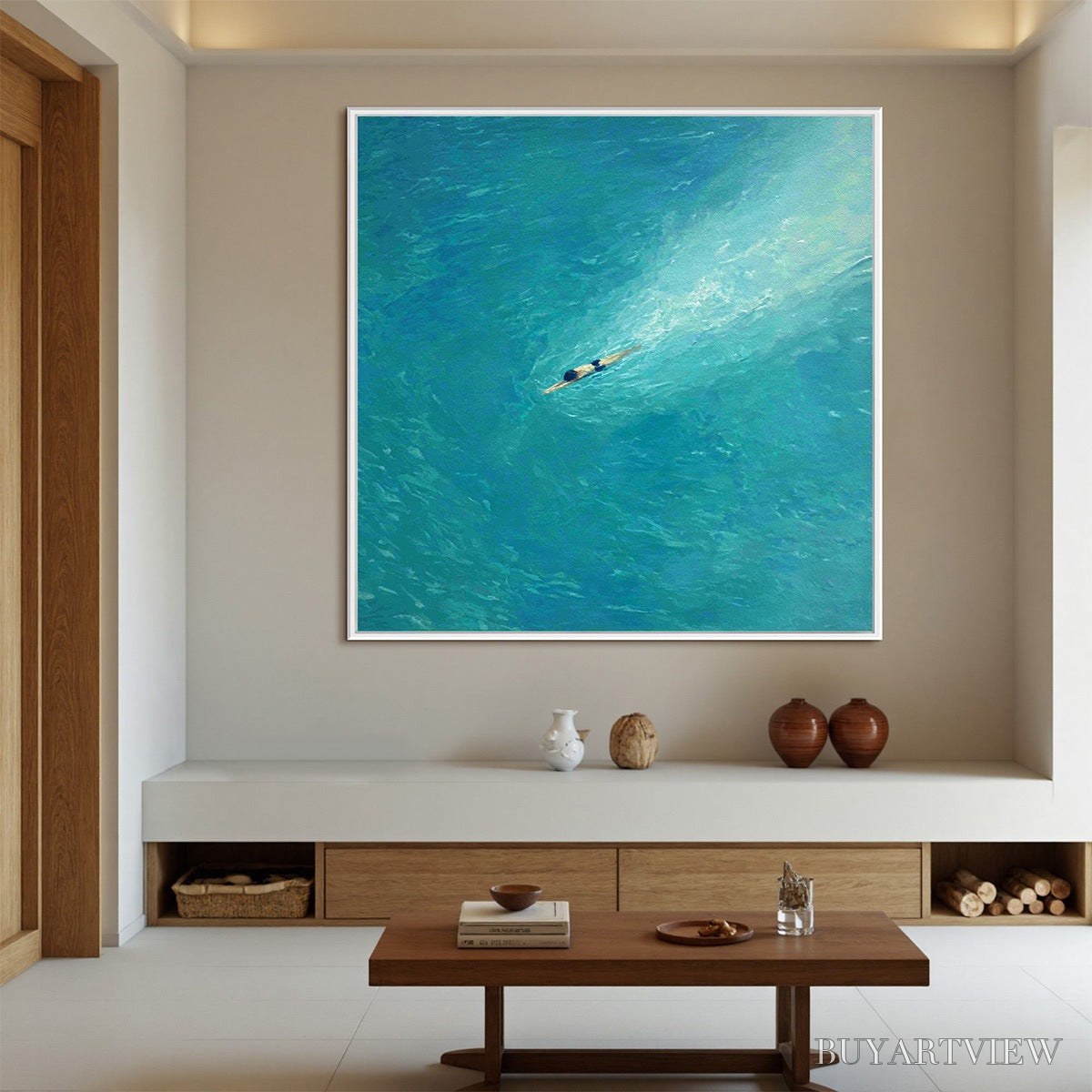 ARTOVITAS Aqua Solitude – Minimalist Ocean Scene Oil Painting - image 2