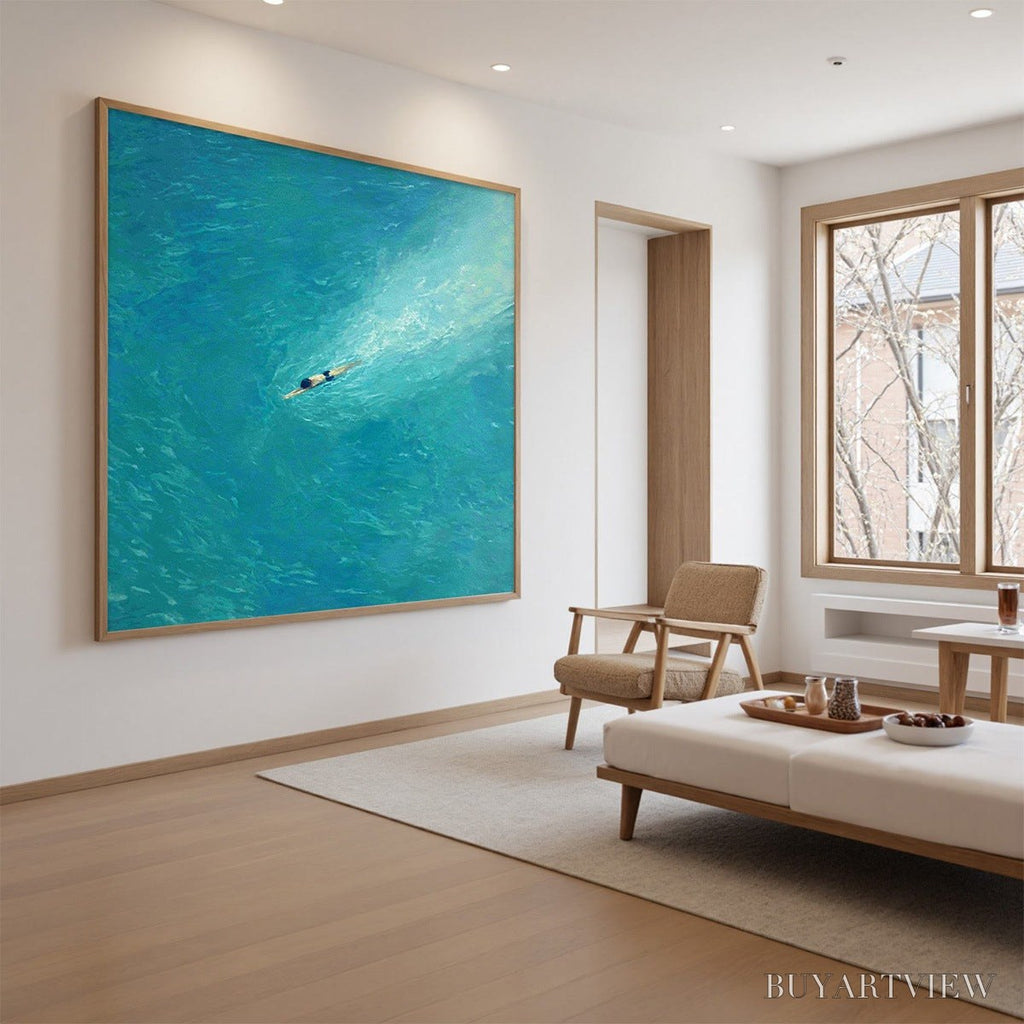 ARTOVITAS Aqua Solitude – Minimalist Ocean Scene Oil Painting - image 4