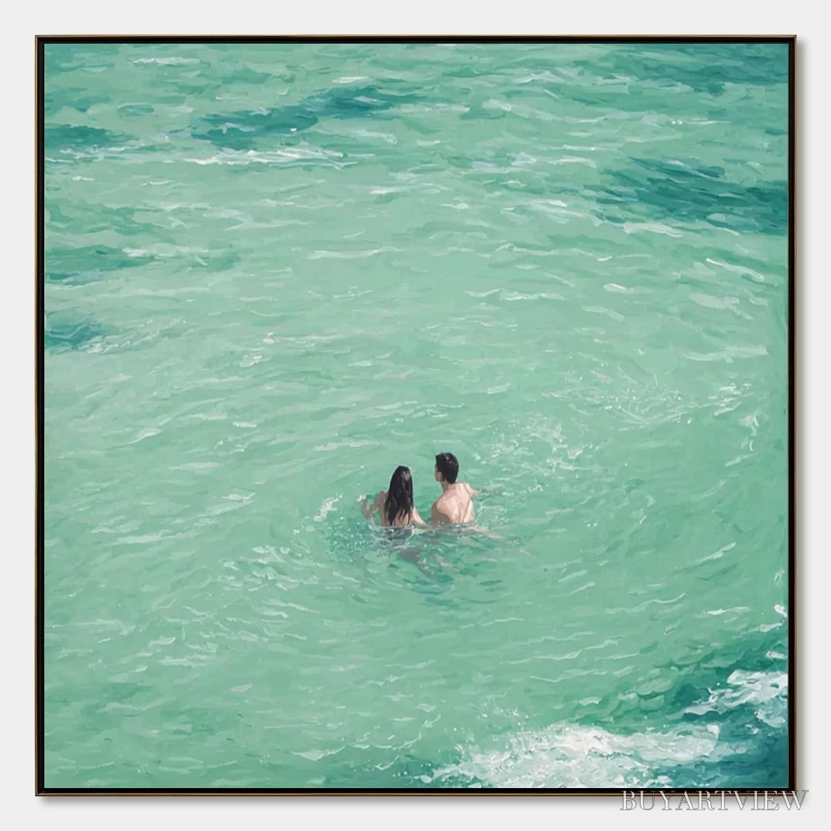 ARTOVITAS Ocean Embrace – Minimalist Beach Scene Oil Painting - image 1
