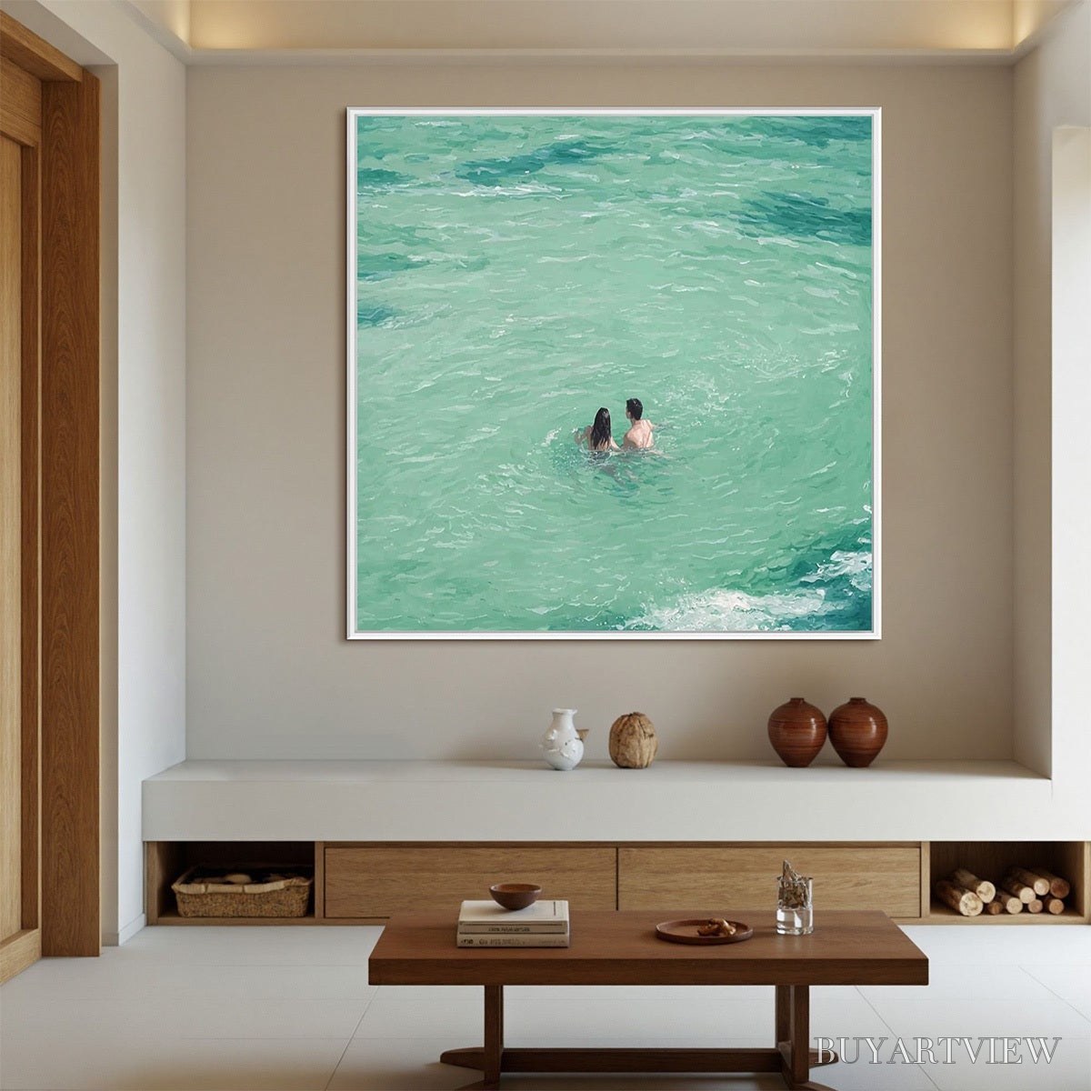 ARTOVITAS Ocean Embrace – Minimalist Beach Scene Oil Painting - image 2