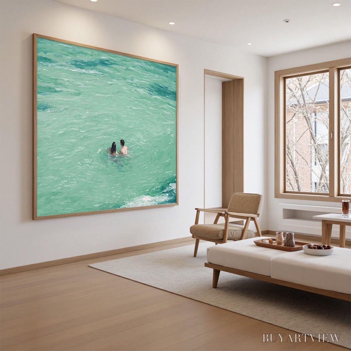 ARTOVITAS Ocean Embrace – Minimalist Beach Scene Oil Painting - image 3