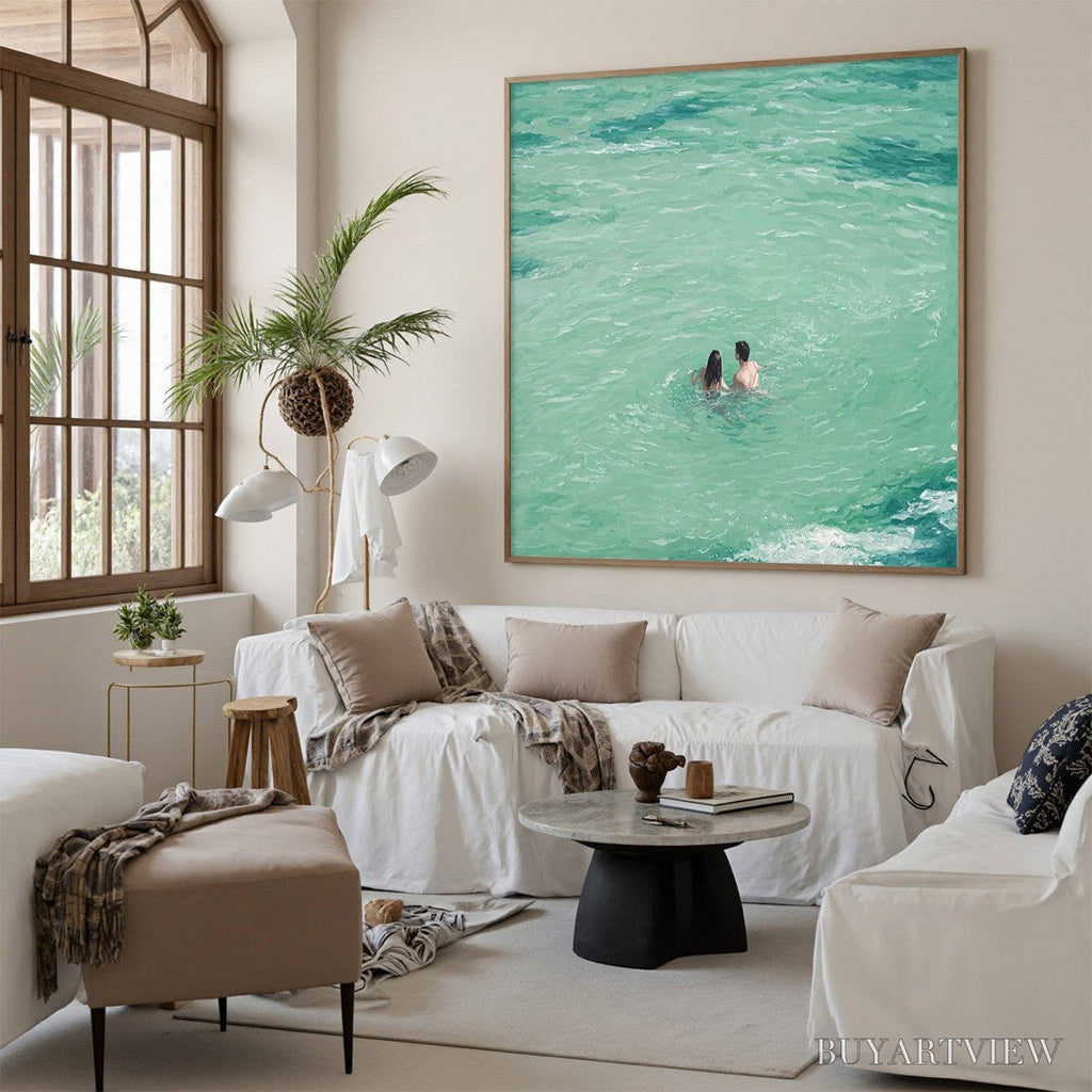 ARTOVITAS Ocean Embrace – Minimalist Beach Scene Oil Painting - image 5