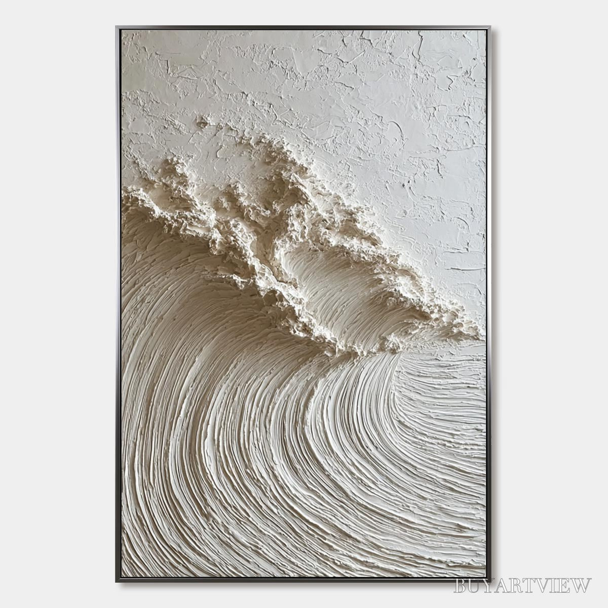 ARTOVITAS White Wave – Textured Minimalist 3D Oil Painting - image 1
