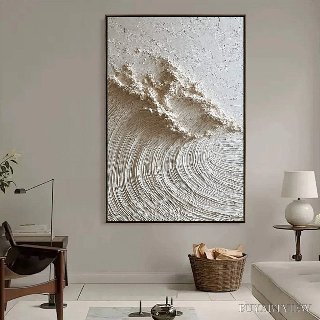 ARTOVITAS White Wave – Textured Minimalist 3D Oil Painting - image 2