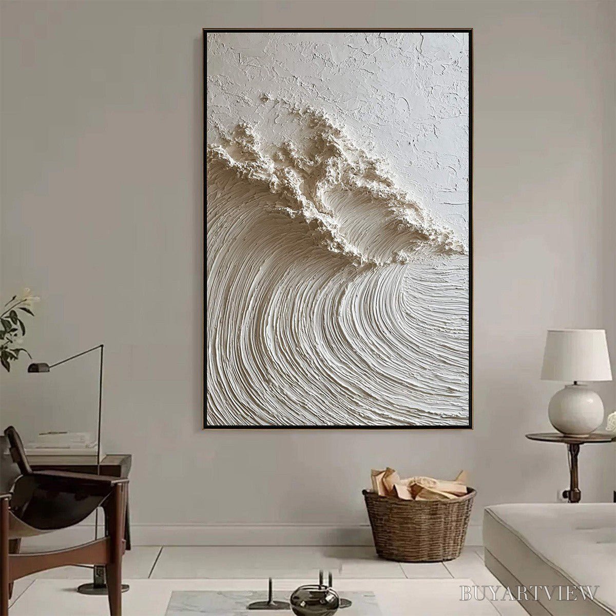 ARTOVITAS White Wave – Textured Minimalist 3D Oil Painting - image 2