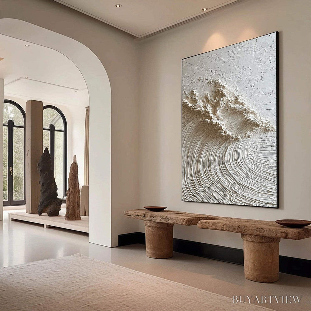 ARTOVITAS White Wave – Textured Minimalist 3D Oil Painting - image 3
