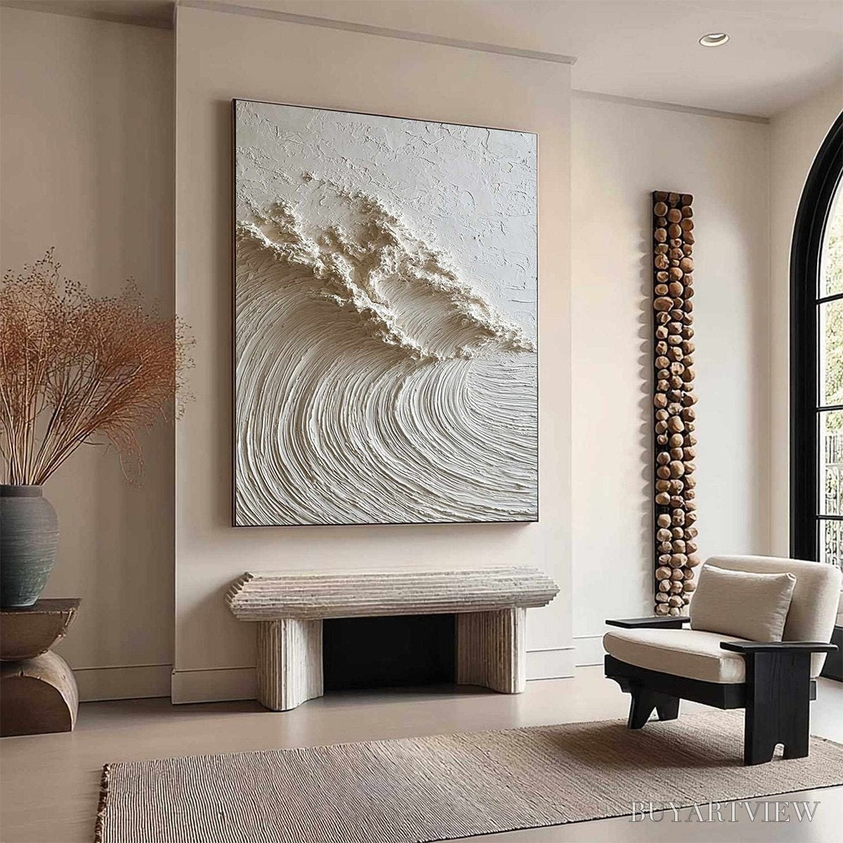 ARTOVITAS White Wave – Textured Minimalist 3D Oil Painting - image 4