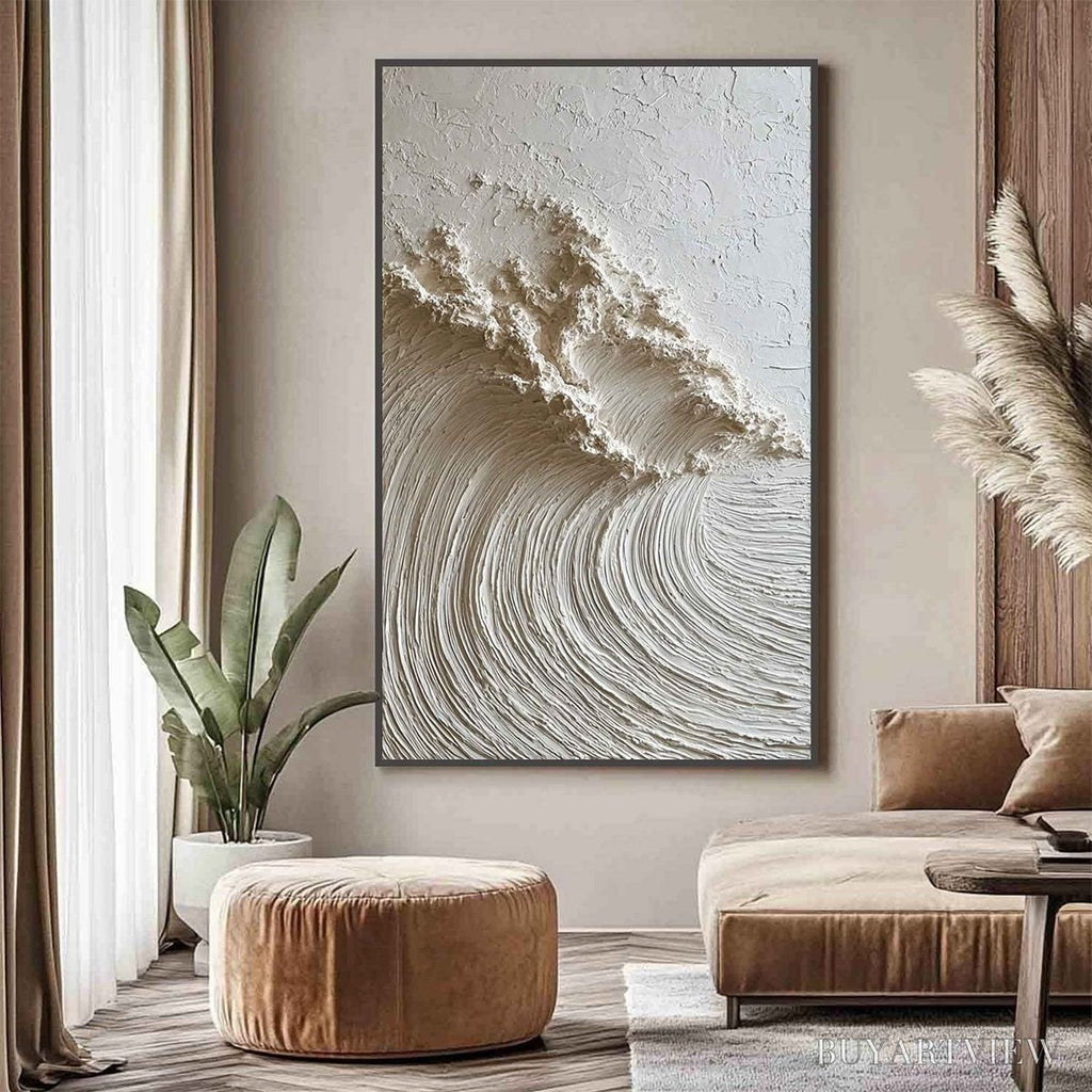 ARTOVITAS White Wave – Textured Minimalist 3D Oil Painting - image 5