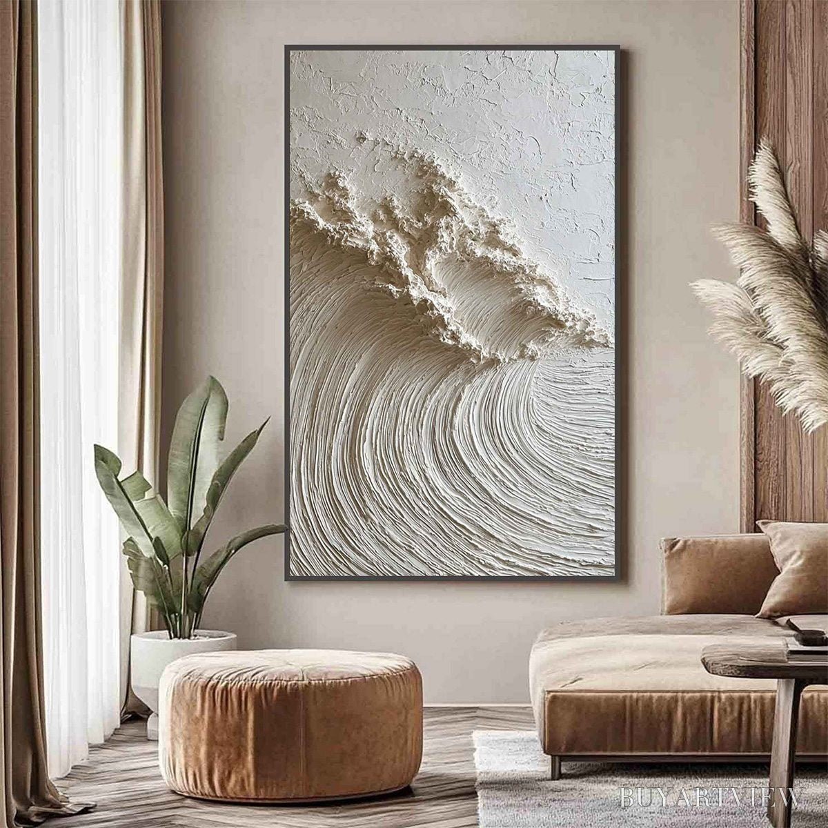 ARTOVITAS White Wave – Textured Minimalist 3D Oil Painting - image 5