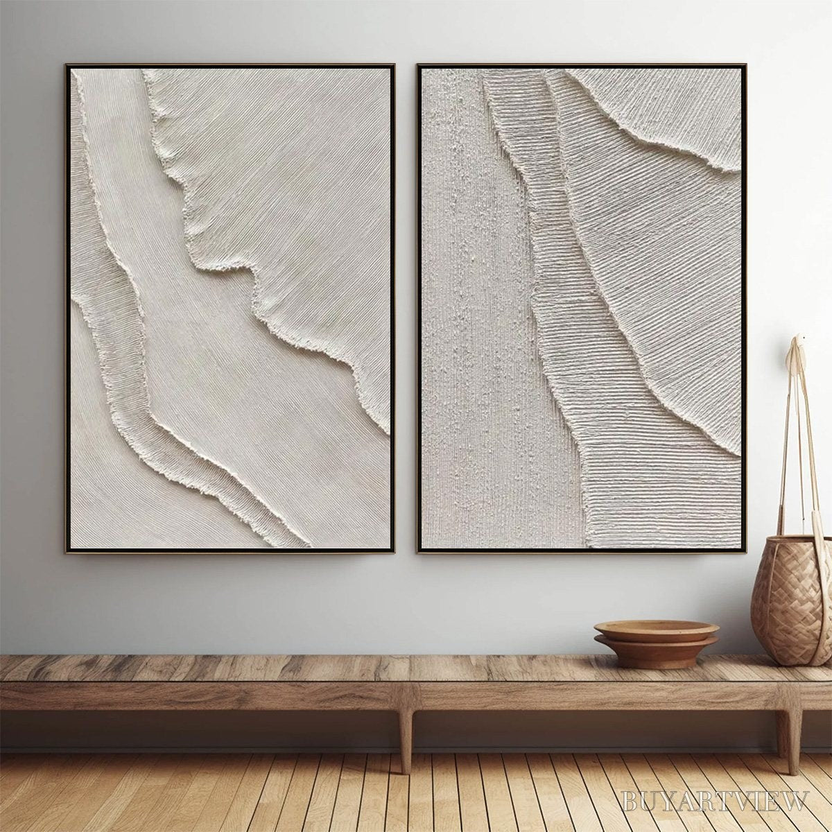 ARTOVITAS Etched in Stone – Textured Minimalist Abstract Diptych - image 2