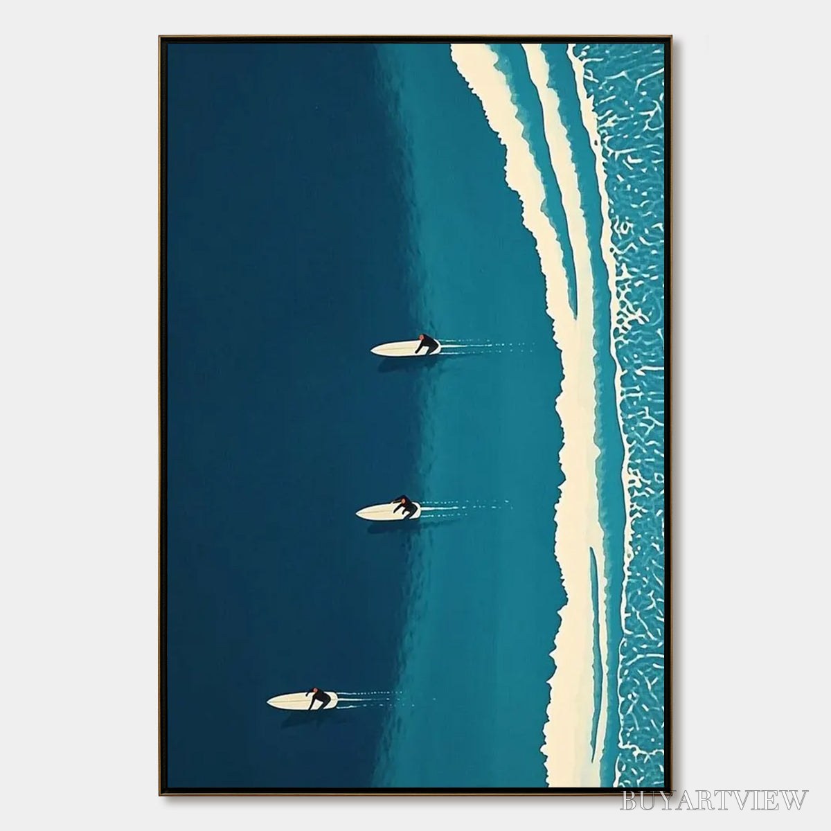 ARTOVITAS Ocean'S Three – Minimalist Aerial Surfing Scene Oil Painting - image 1