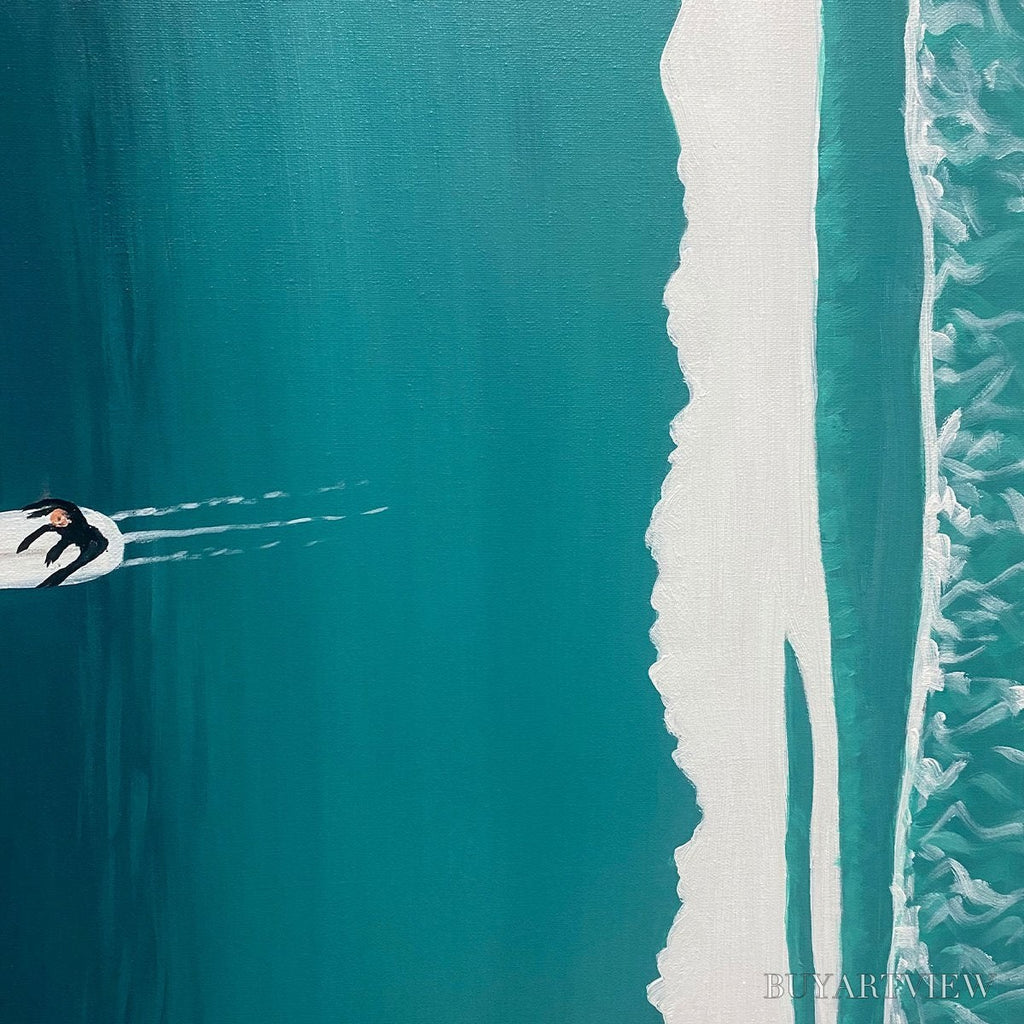 ARTOVITAS Ocean'S Three – Minimalist Aerial Surfing Scene Oil Painting - image 3