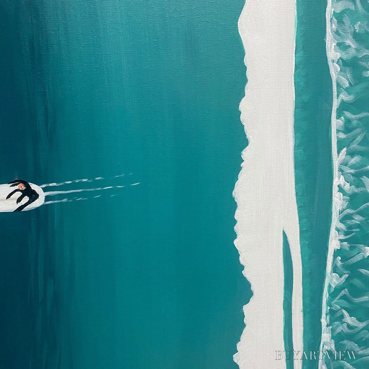 ARTOVITAS Ocean'S Three – Minimalist Aerial Surfing Scene Oil Painting - image 3