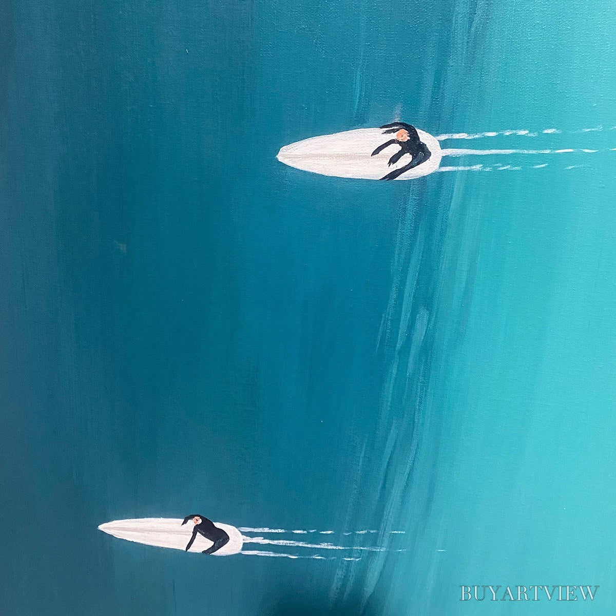 ARTOVITAS Ocean'S Three – Minimalist Aerial Surfing Scene Oil Painting - image 6