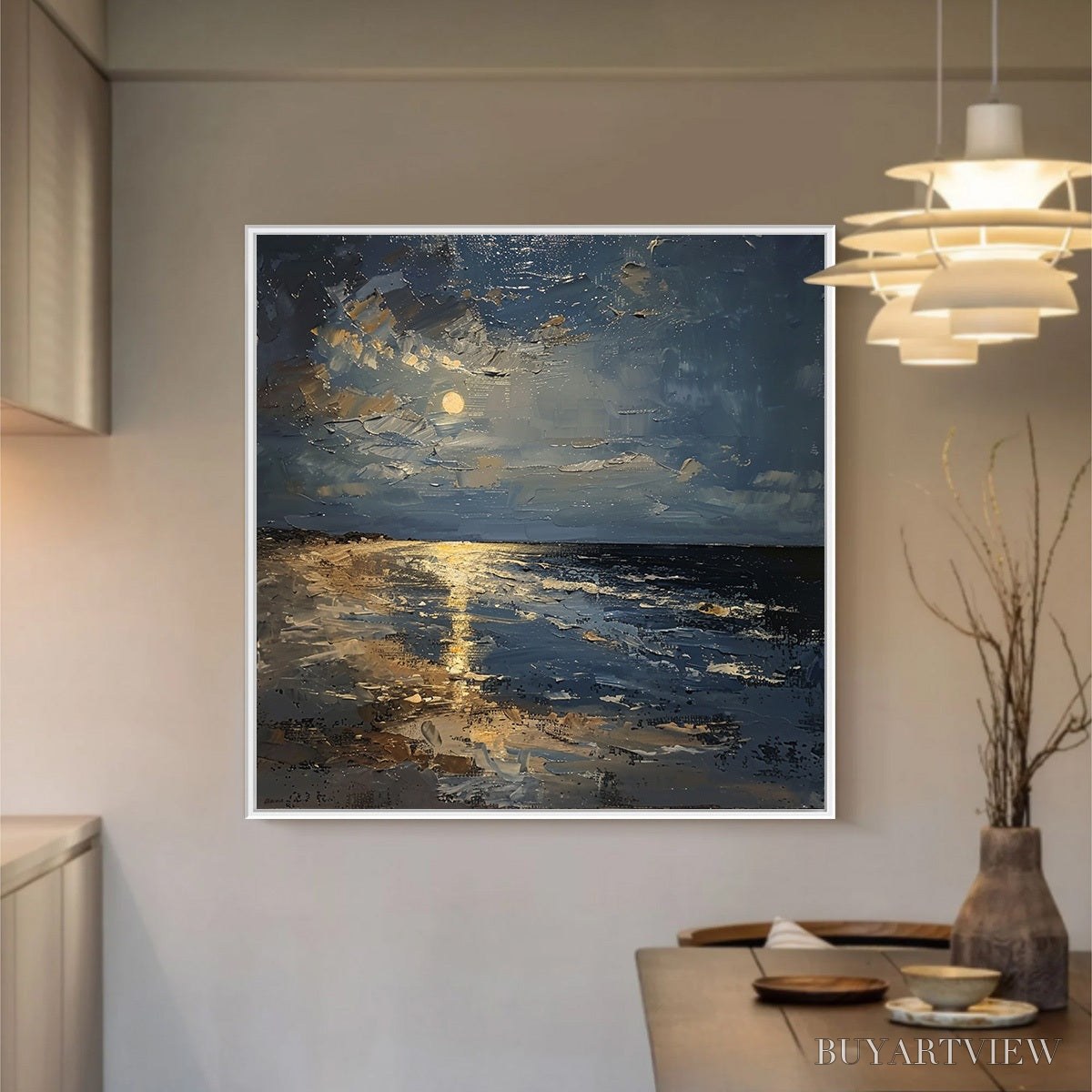 ARTOVITAS Moonlit Serenity – Impressionist Coastal Night Oil Painting - image 2