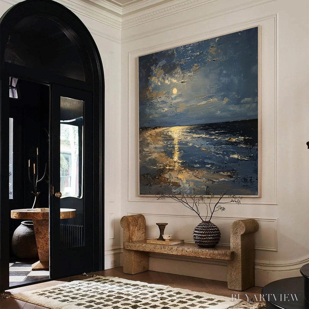 ARTOVITAS Moonlit Serenity – Impressionist Coastal Night Oil Painting - image 3