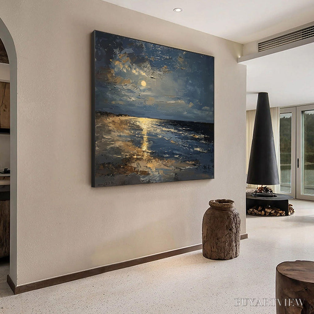 ARTOVITAS Moonlit Serenity – Impressionist Coastal Night Oil Painting - image 4
