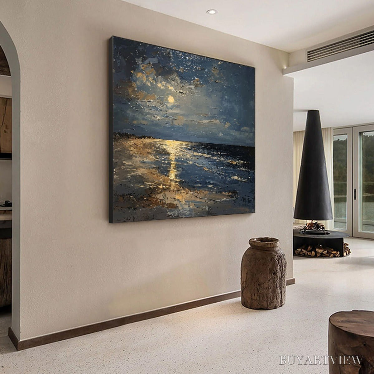 ARTOVITAS Moonlit Serenity – Impressionist Coastal Night Oil Painting - image 4