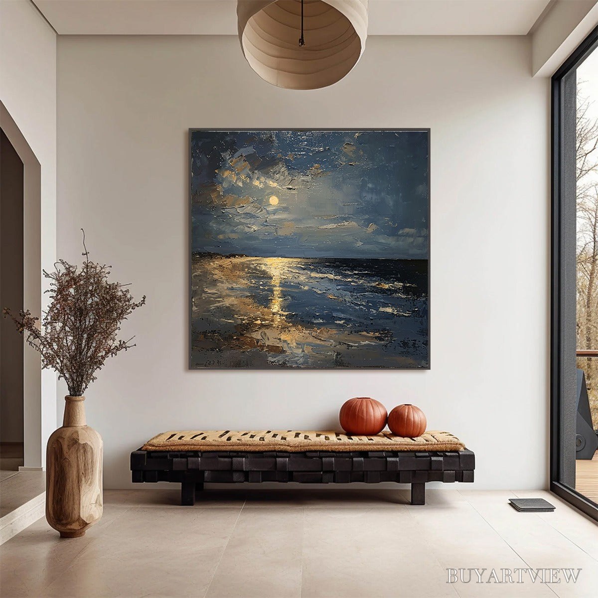ARTOVITAS Moonlit Serenity – Impressionist Coastal Night Oil Painting - image 6