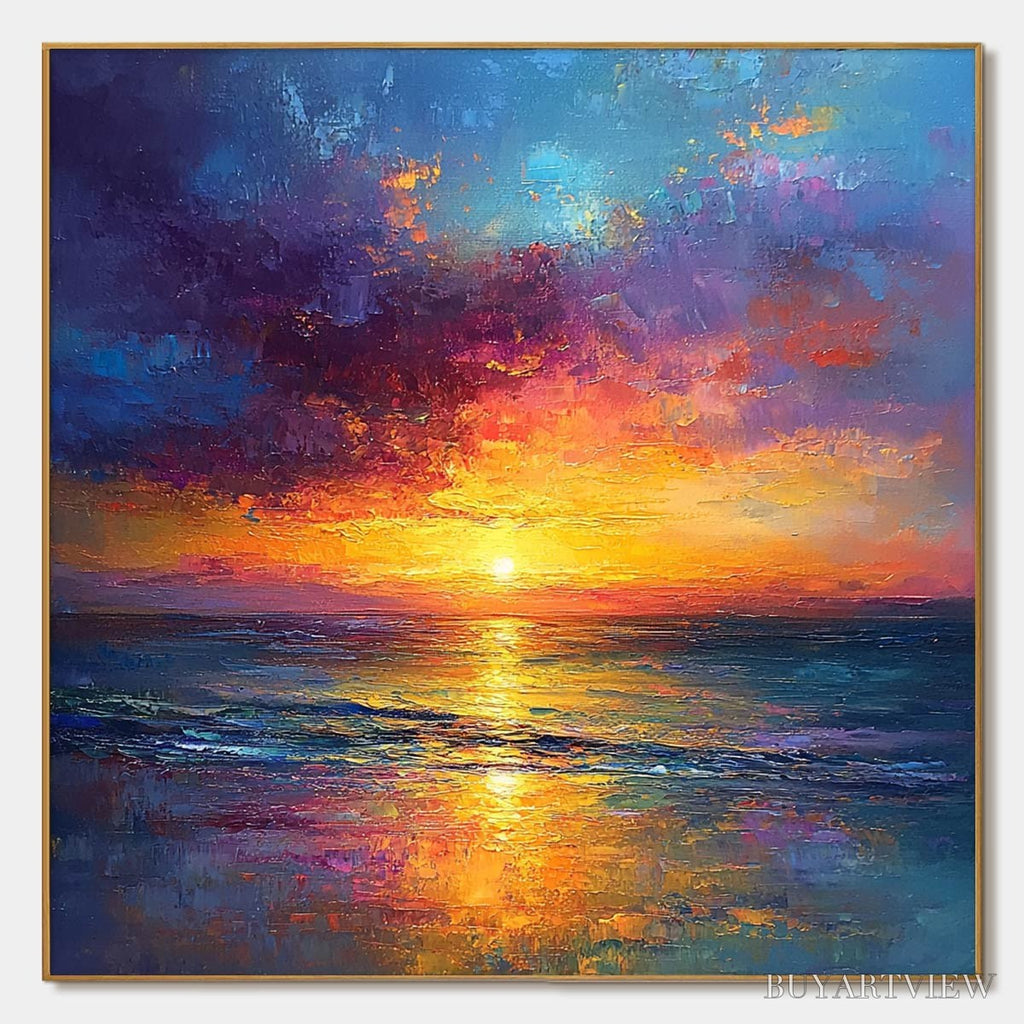 ARTOVITAS Golden Hour – Vibrant Sunset Seascape Oil Painting - image 1