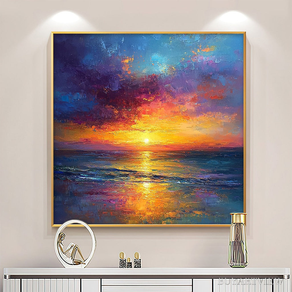 ARTOVITAS Golden Hour – Vibrant Sunset Seascape Oil Painting - image 2