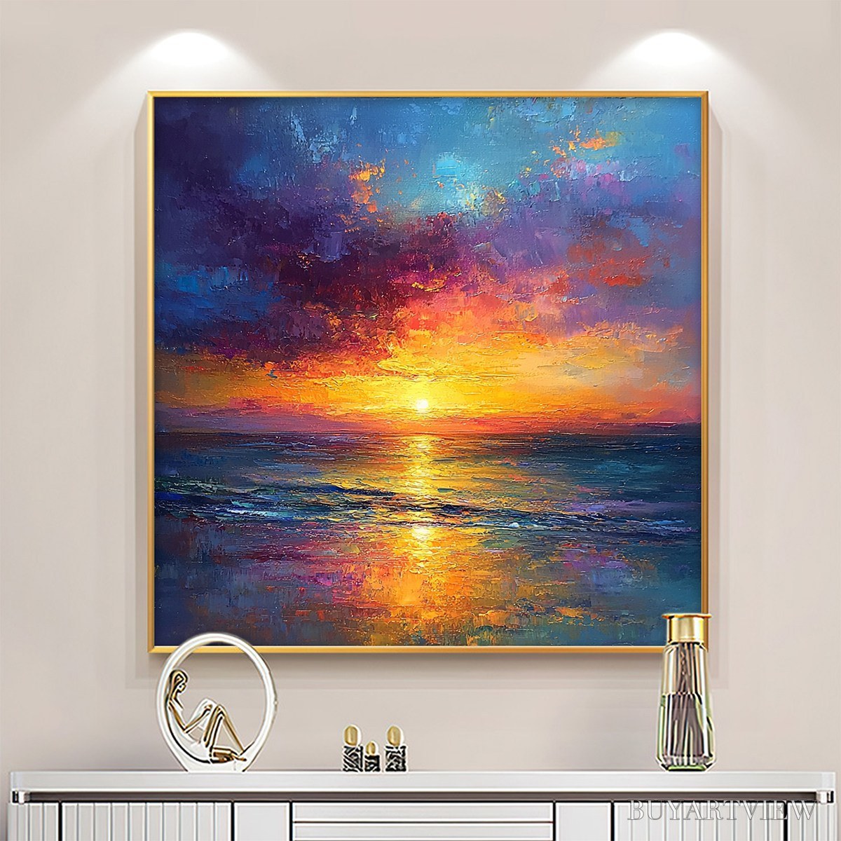 ARTOVITAS Golden Hour – Vibrant Sunset Seascape Oil Painting - image 2