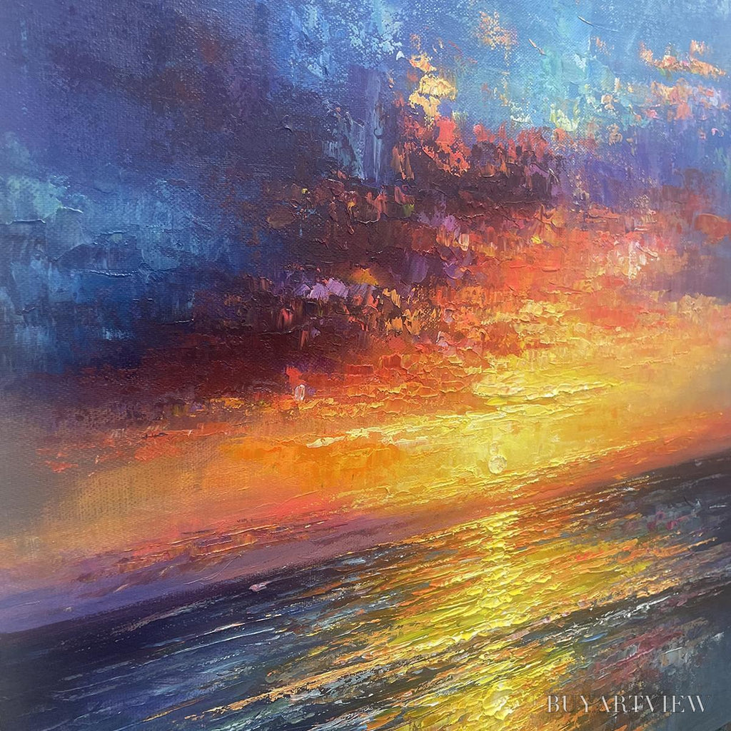 ARTOVITAS Golden Hour – Vibrant Sunset Seascape Oil Painting - image 3