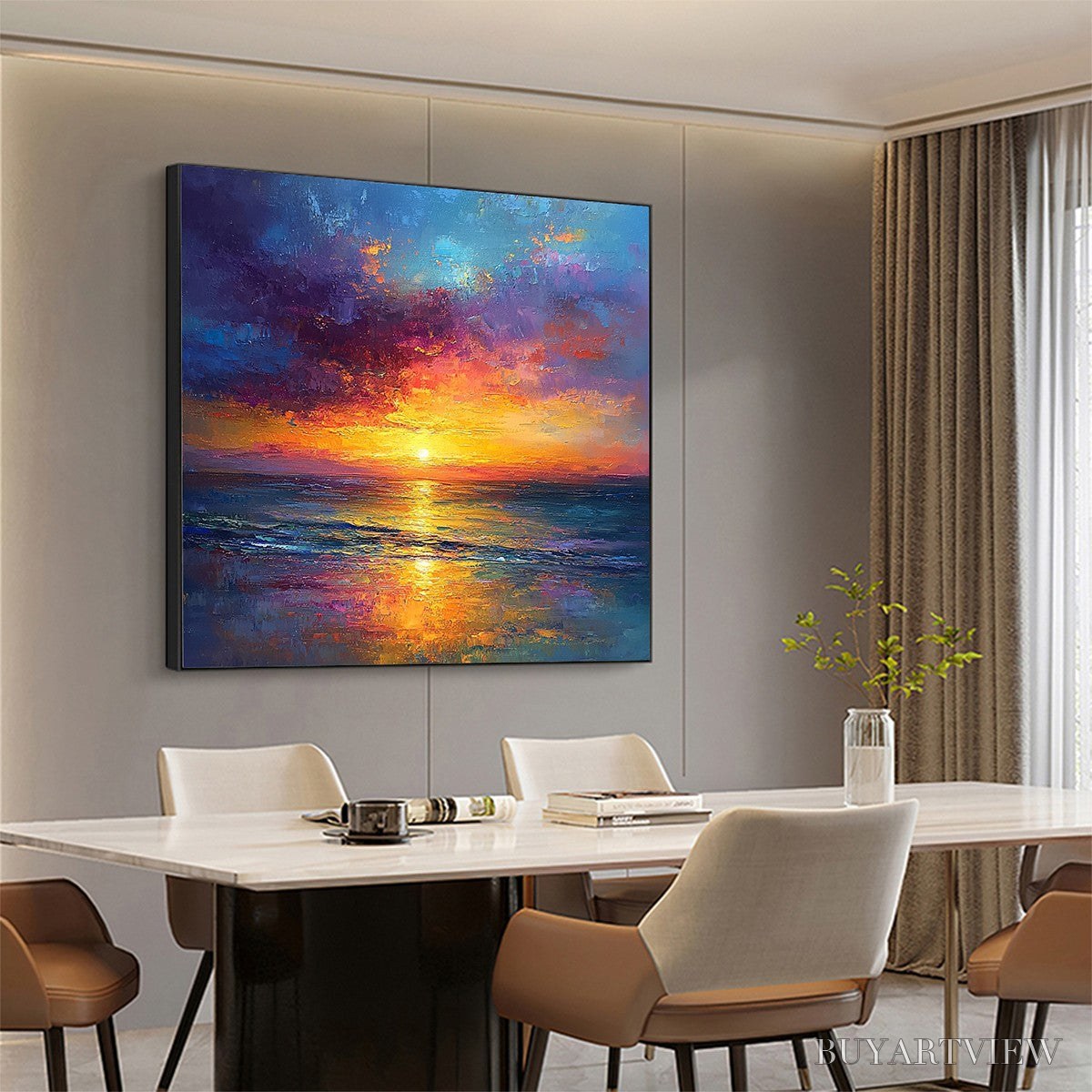ARTOVITAS Golden Hour – Vibrant Sunset Seascape Oil Painting - image 4
