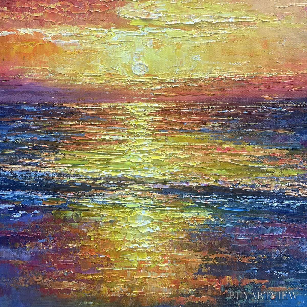ARTOVITAS Golden Hour – Vibrant Sunset Seascape Oil Painting - image 5