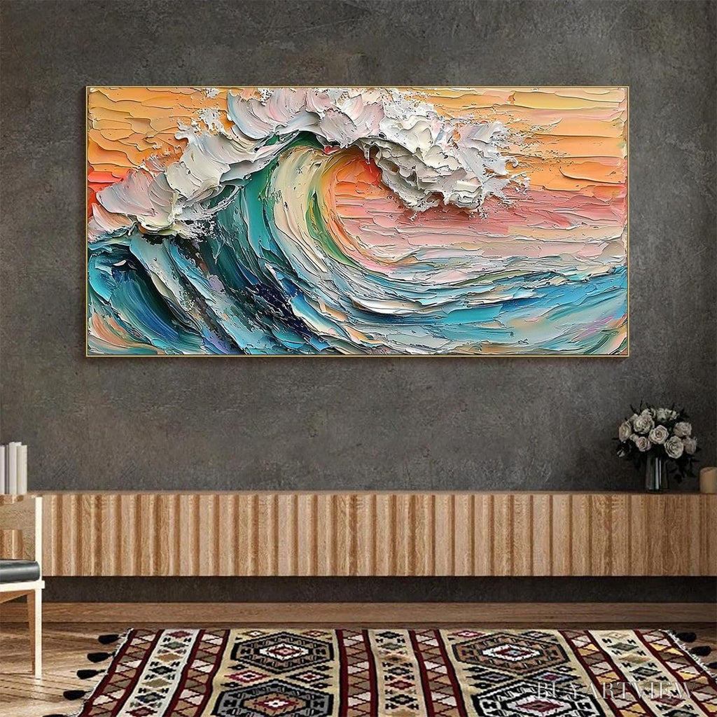 ARTOVITAS Sunset Surge – Textured Impasto Ocean Wave Oil Painting - image 2