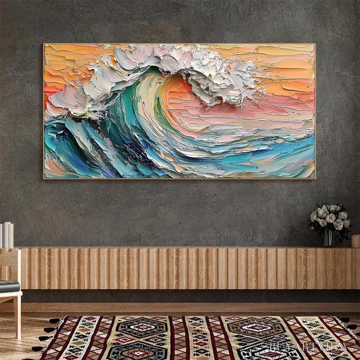 ARTOVITAS Sunset Surge – Textured Impasto Ocean Wave Oil Painting - image 2