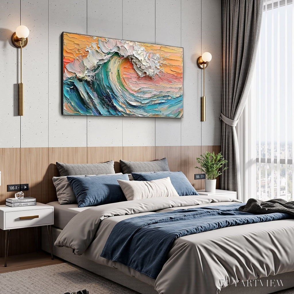 ARTOVITAS Sunset Surge – Textured Impasto Ocean Wave Oil Painting - image 4