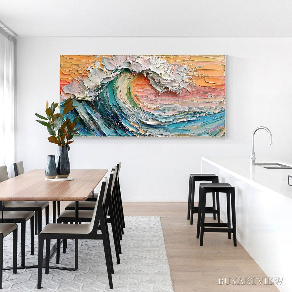 ARTOVITAS Sunset Surge – Textured Impasto Ocean Wave Oil Painting - image 6
