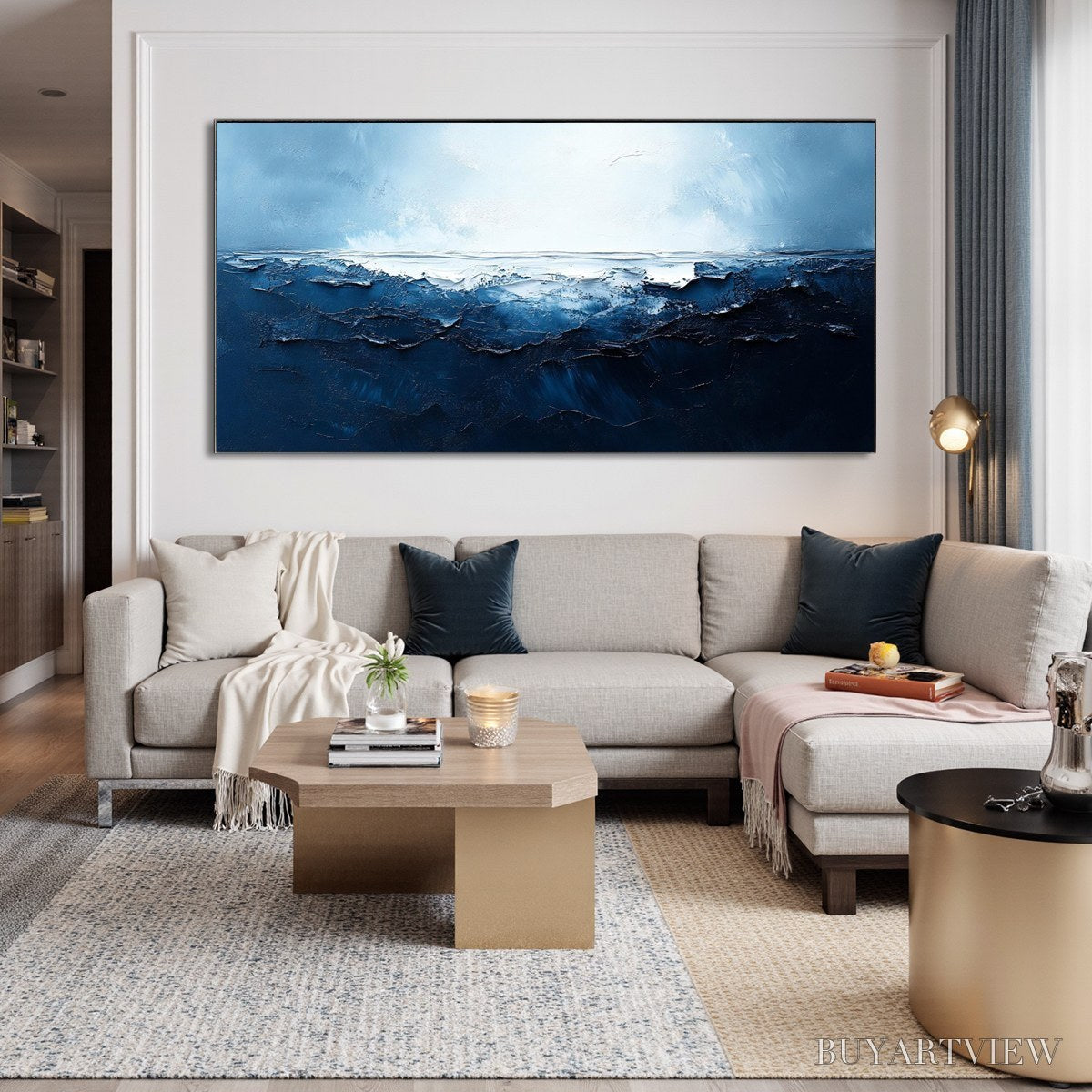 ARTOVITAS Twilight Sea – Textured Abstract Ocean Oil Painting in Blue - image 2