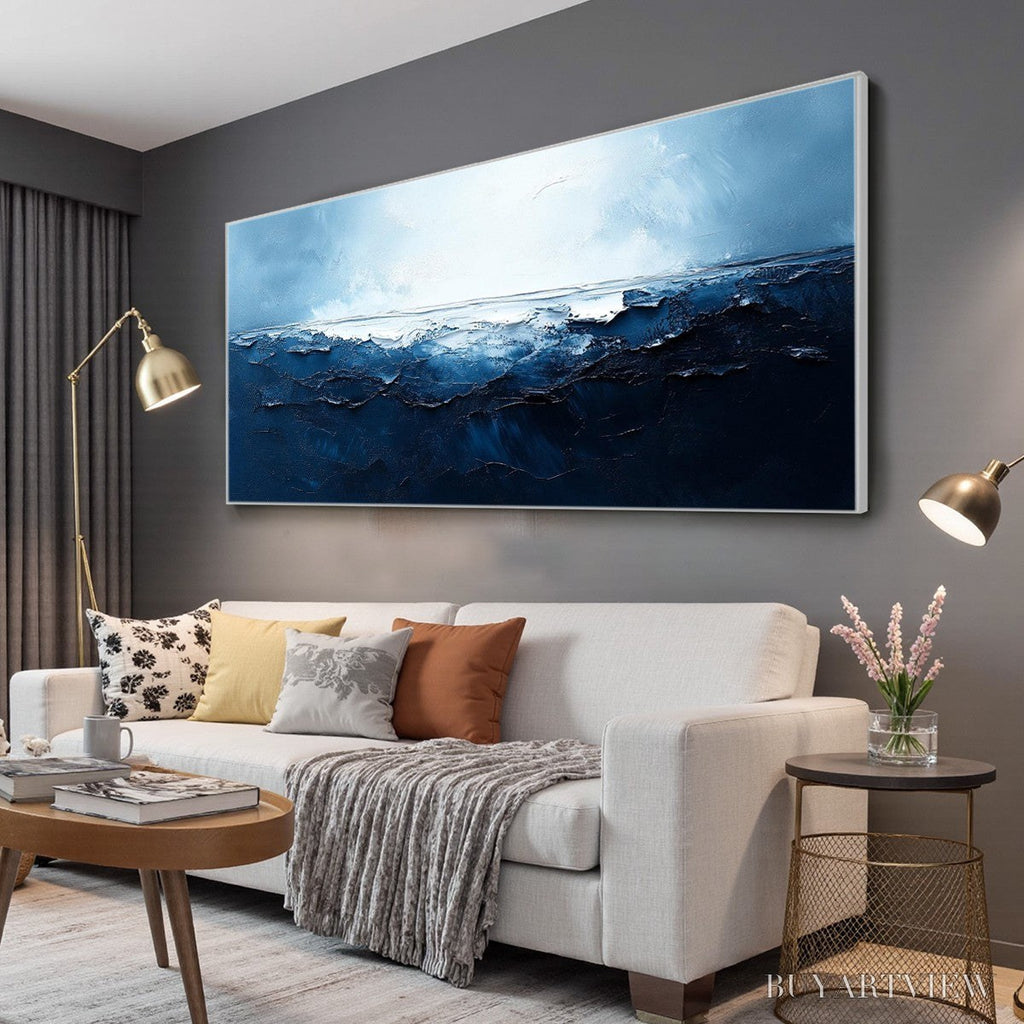 ARTOVITAS Twilight Sea – Textured Abstract Ocean Oil Painting in Blue - image 4