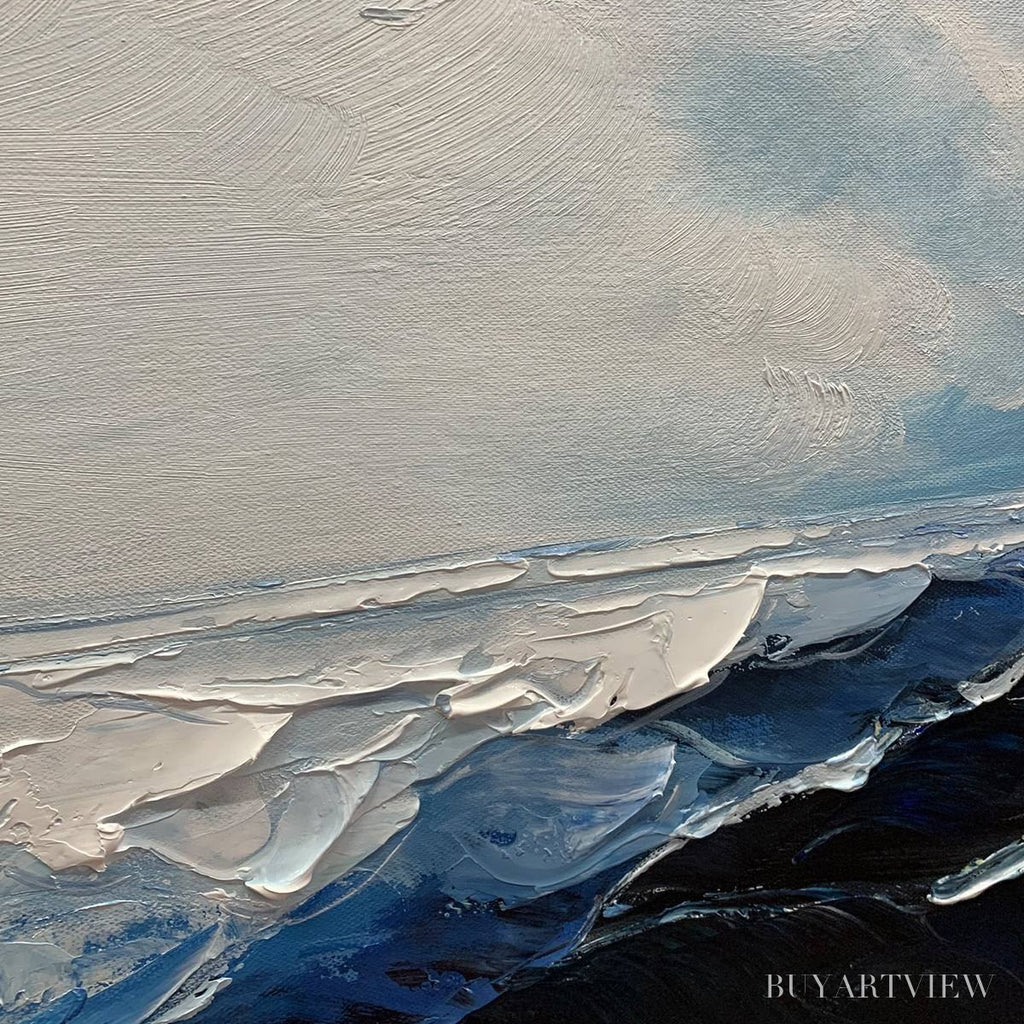 ARTOVITAS Twilight Sea – Textured Abstract Ocean Oil Painting in Blue - image 5