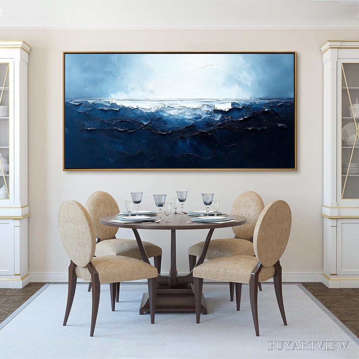 ARTOVITAS Twilight Sea – Textured Abstract Ocean Oil Painting in Blue - image 6