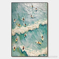 ARTOVITAS Surf'S Up – Textured Aerial View of Surfers Oil Painting - image 1