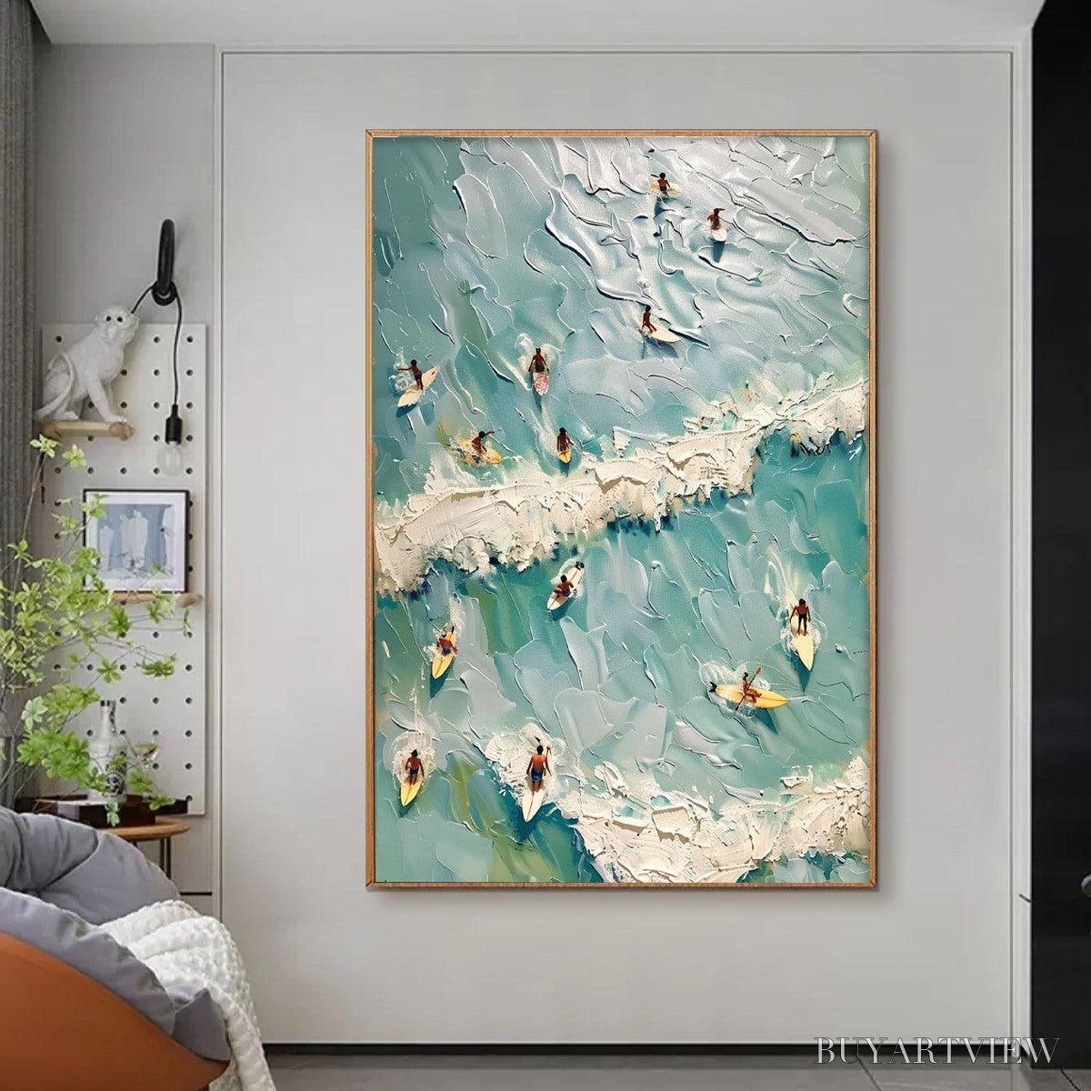 ARTOVITAS Surf'S Up – Textured Aerial View of Surfers Oil Painting - image 2