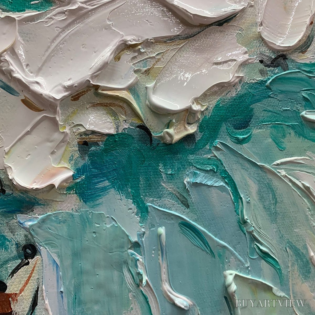 ARTOVITAS Surf'S Up – Textured Aerial View of Surfers Oil Painting - image 5