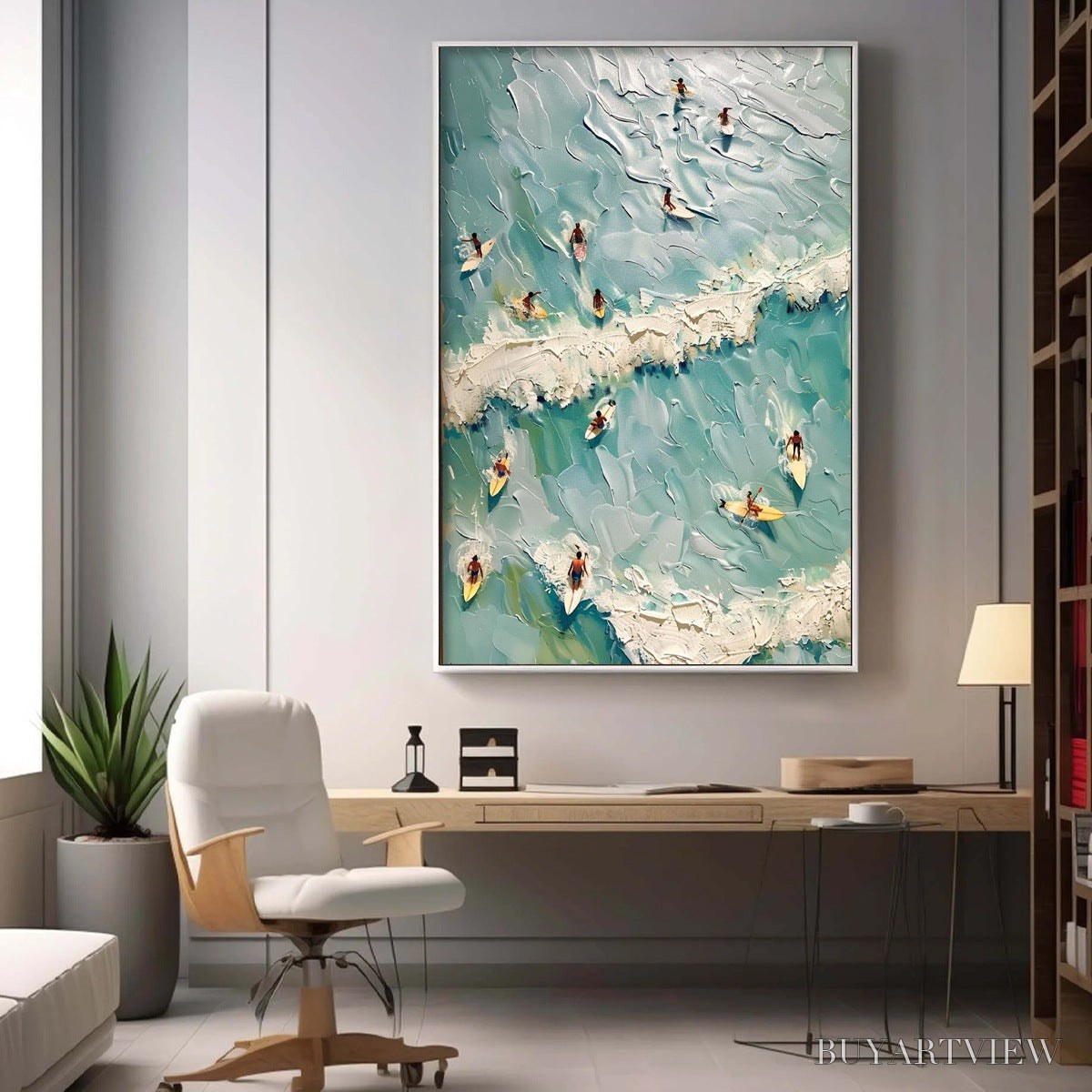 ARTOVITAS Surf'S Up – Textured Aerial View of Surfers Oil Painting - image 6