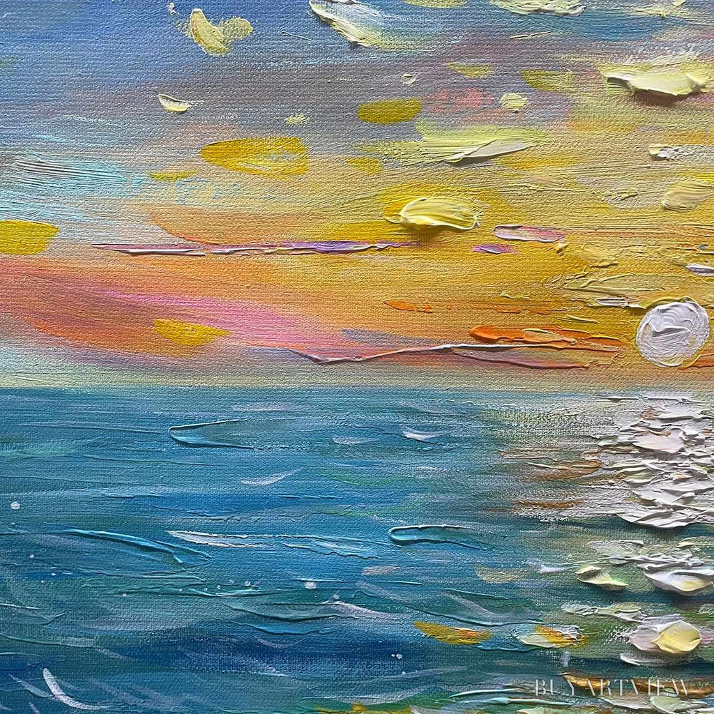 ARTOVITAS Golden Hour – Textured Sunset Seascape Oil Painting - image 3