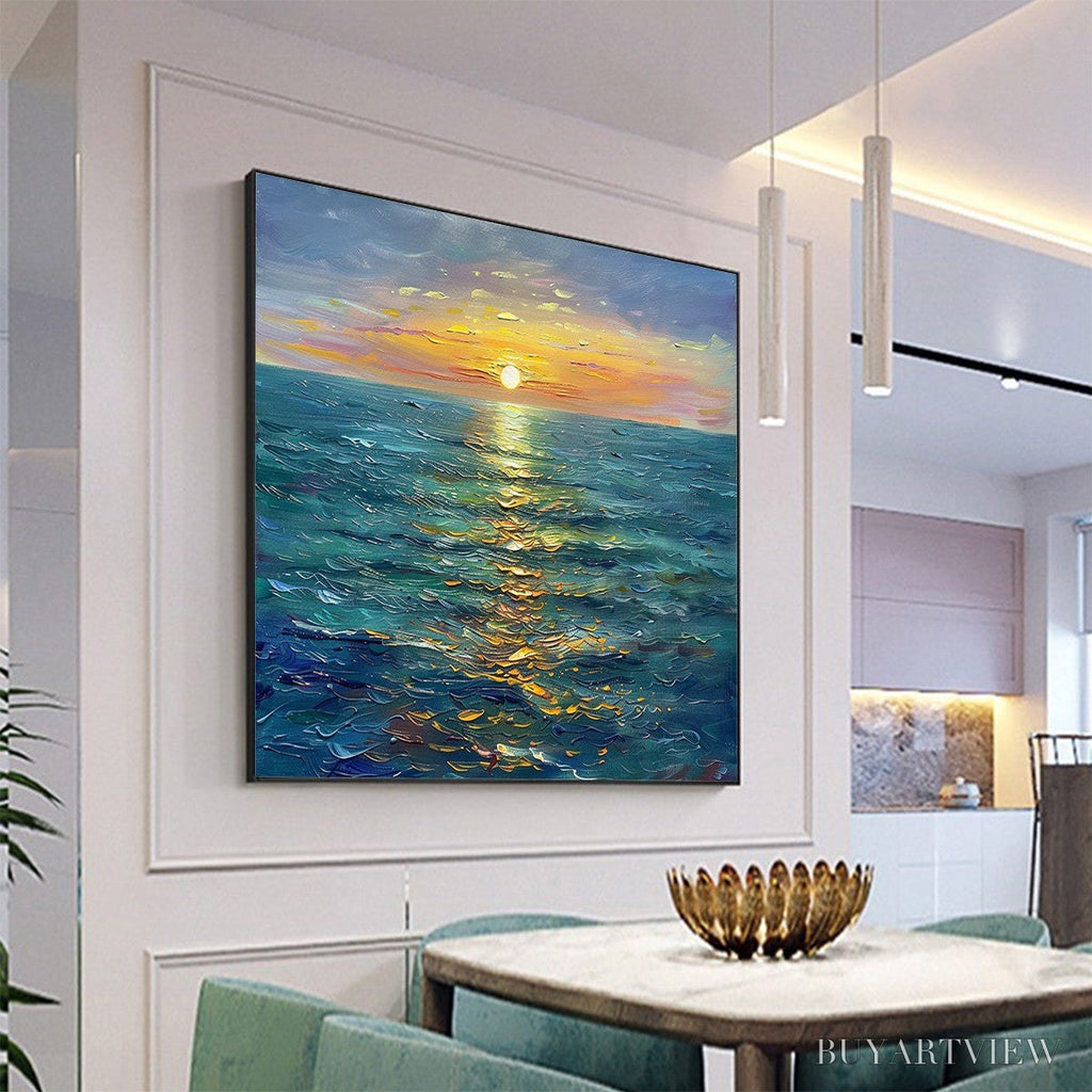 ARTOVITAS Golden Hour – Textured Sunset Seascape Oil Painting - image 4