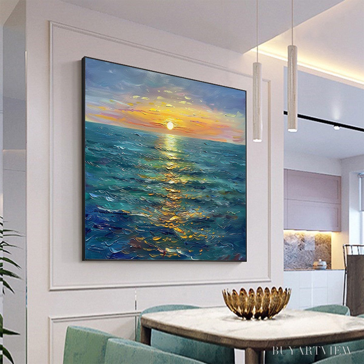ARTOVITAS Golden Hour – Textured Sunset Seascape Oil Painting - image 4
