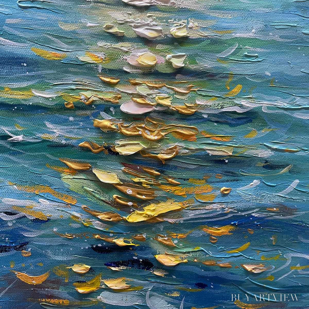 ARTOVITAS Golden Hour – Textured Sunset Seascape Oil Painting - image 5