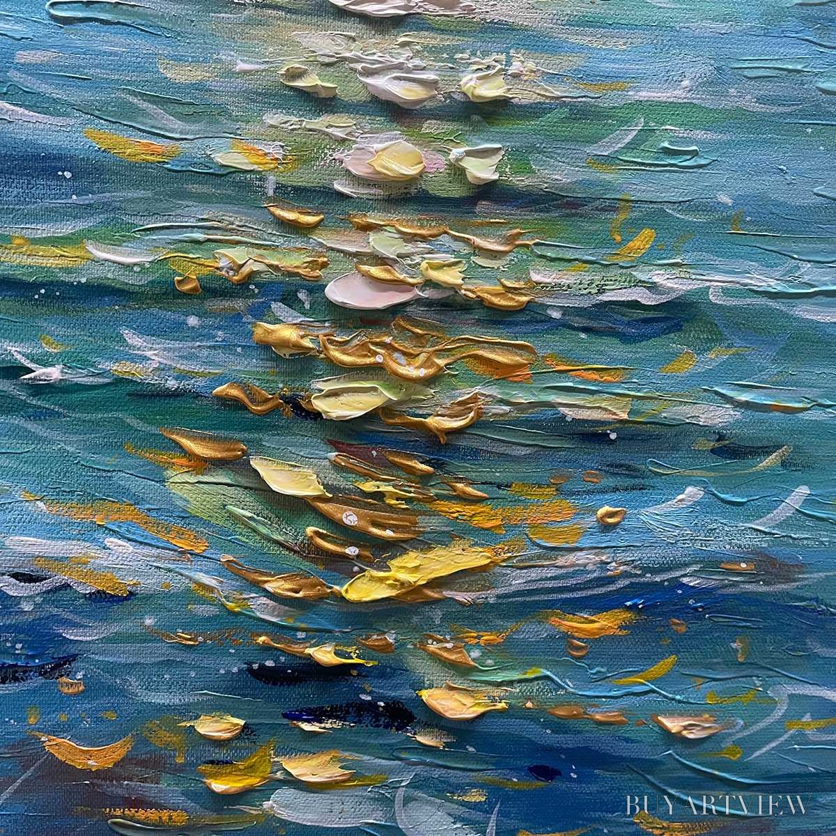ARTOVITAS Golden Hour – Textured Sunset Seascape Oil Painting - image 5