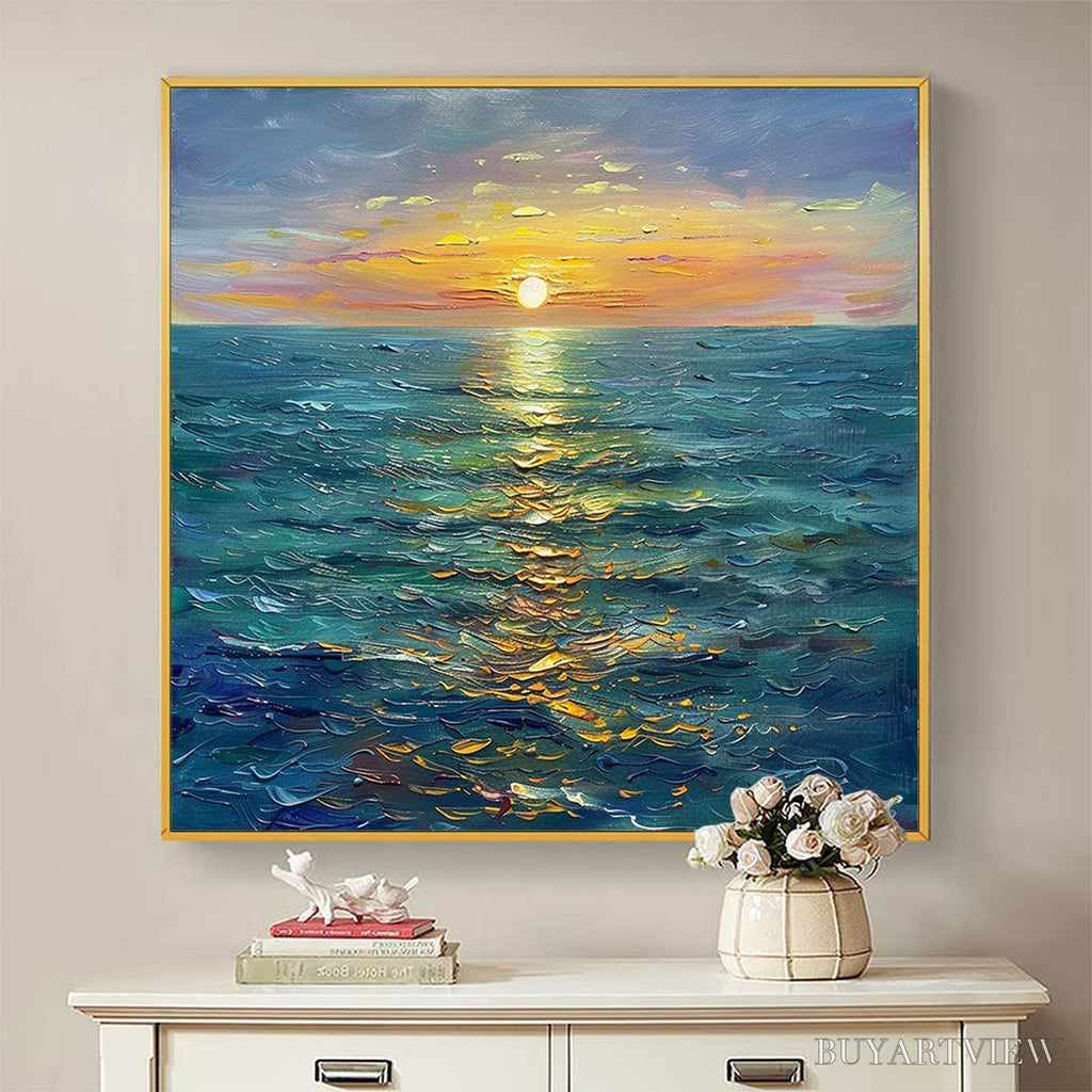 ARTOVITAS Golden Hour – Textured Sunset Seascape Oil Painting - image 6