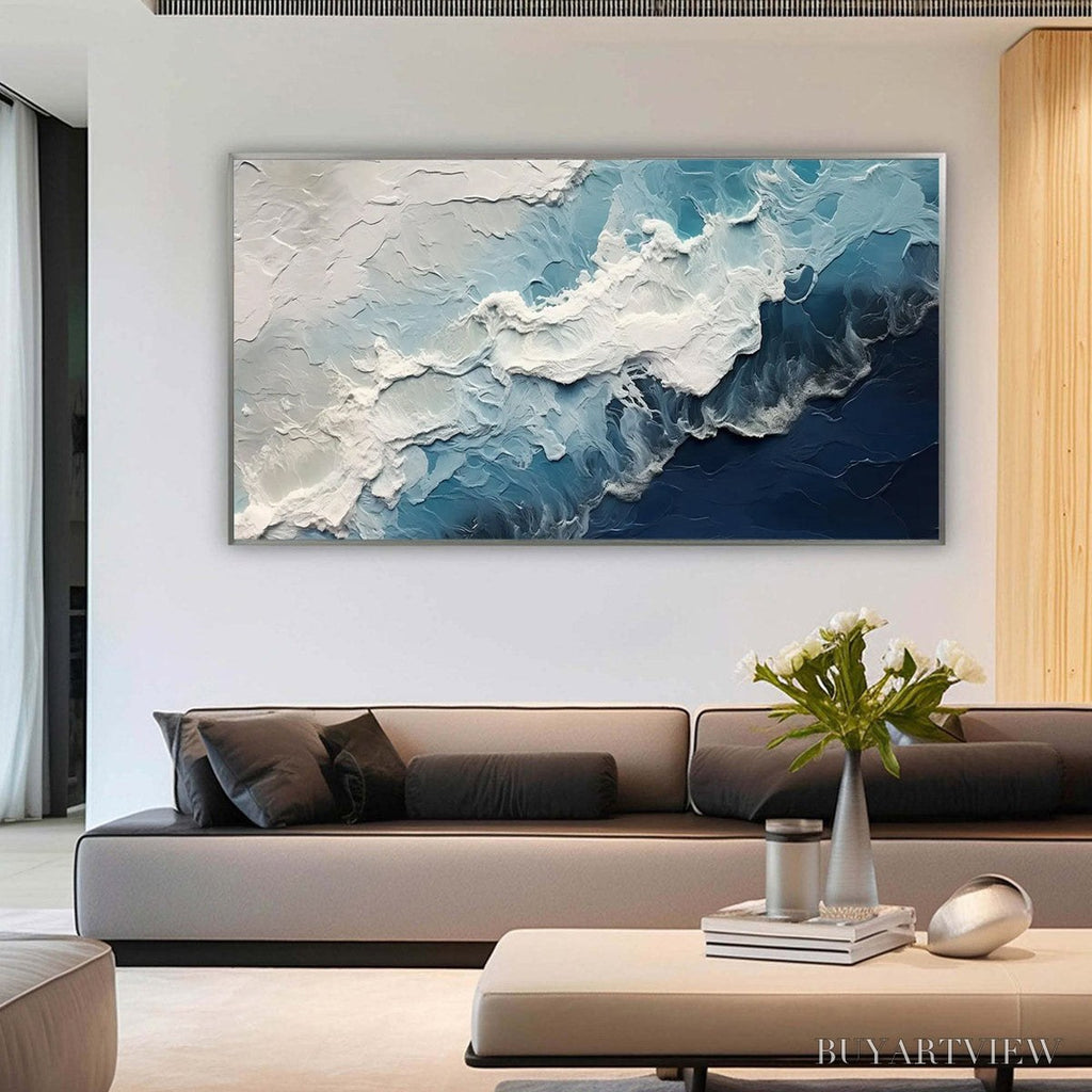ARTOVITAS Ocean'S Embrace – Textured Abstract Seascape Oil Painting - image 2